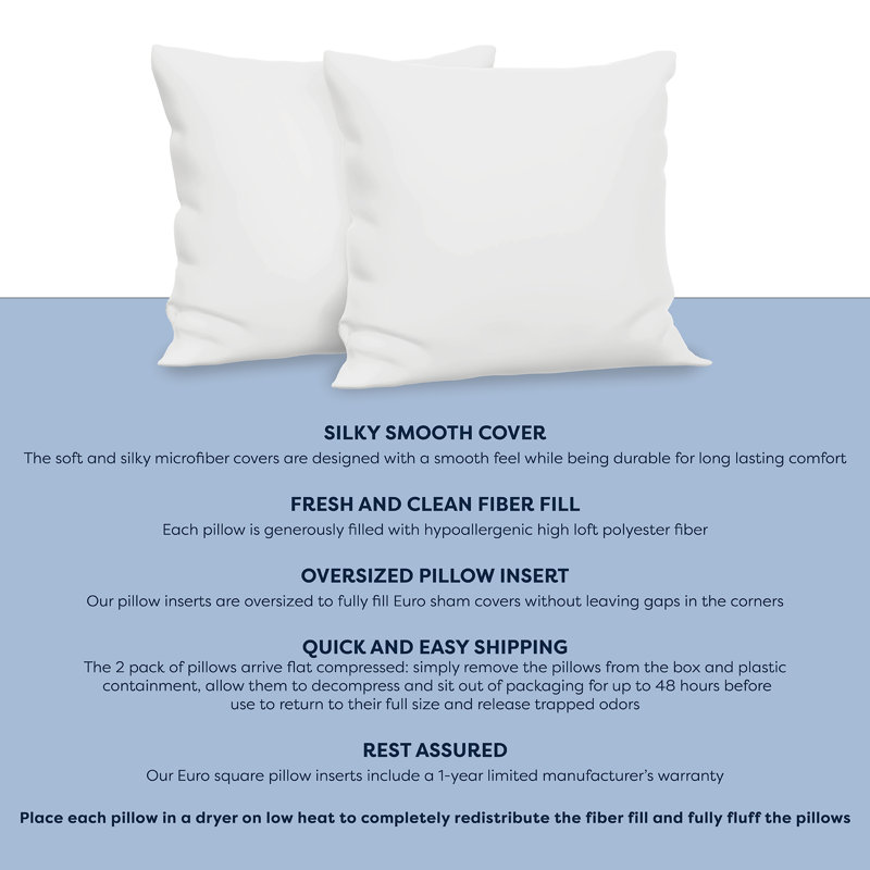 BodiPEDIC Fiber Filled 27 in x 27 in Euro Square Pillow Insert Wayfair